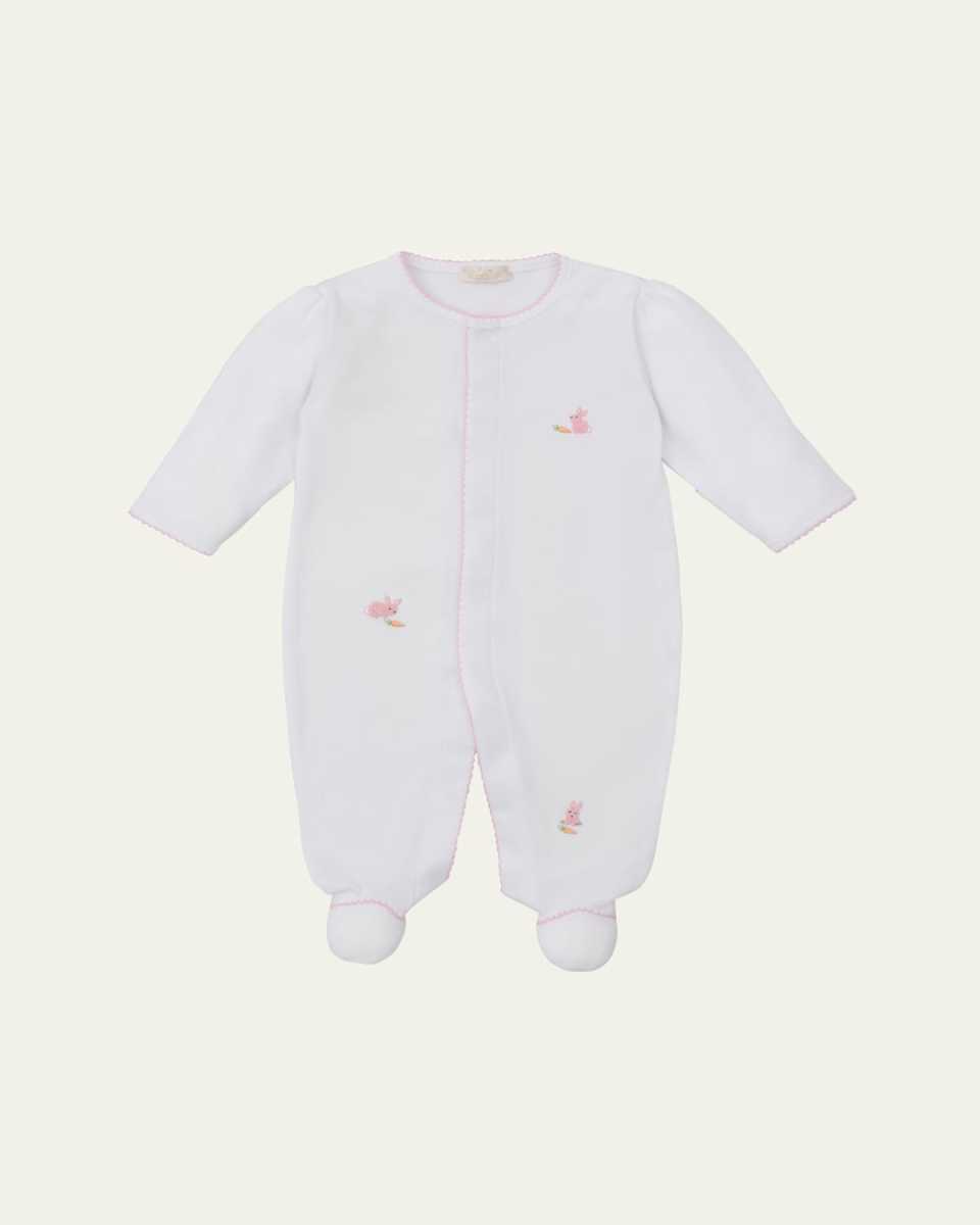 Girl's Premier Hand Embroidered Bunny Patch Footie, Size Newborn-9